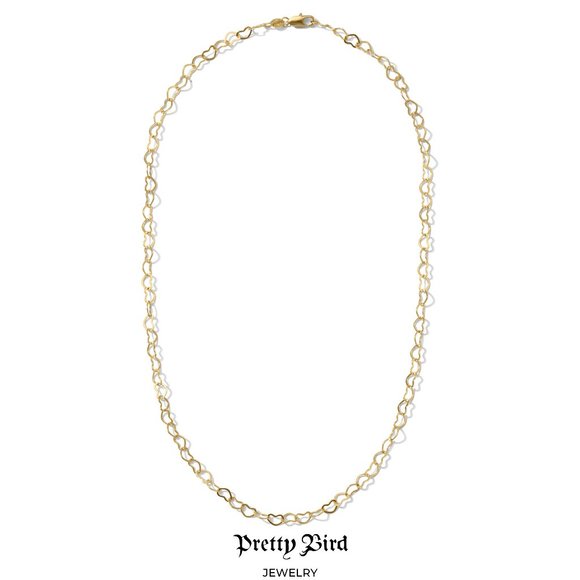 Pretty Bird Jewelry - 18K Yellow Gold Plated Wide Heart-Link Chain - 17.5"